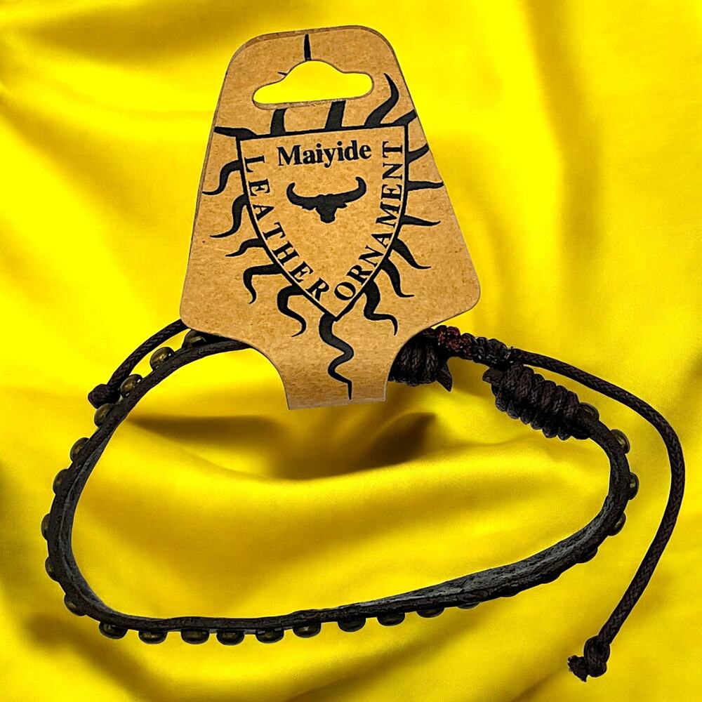 New With Tags! Maiyide ZP Brown Leather Ornament Unisex Studded Bracelet!